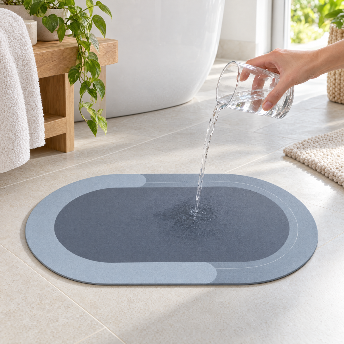 Water absorbed instantly by the bath mat
